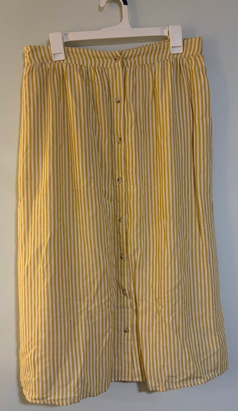 ROOLEE Striped Button Front Midi Skirt Size L Mustard Yellow White